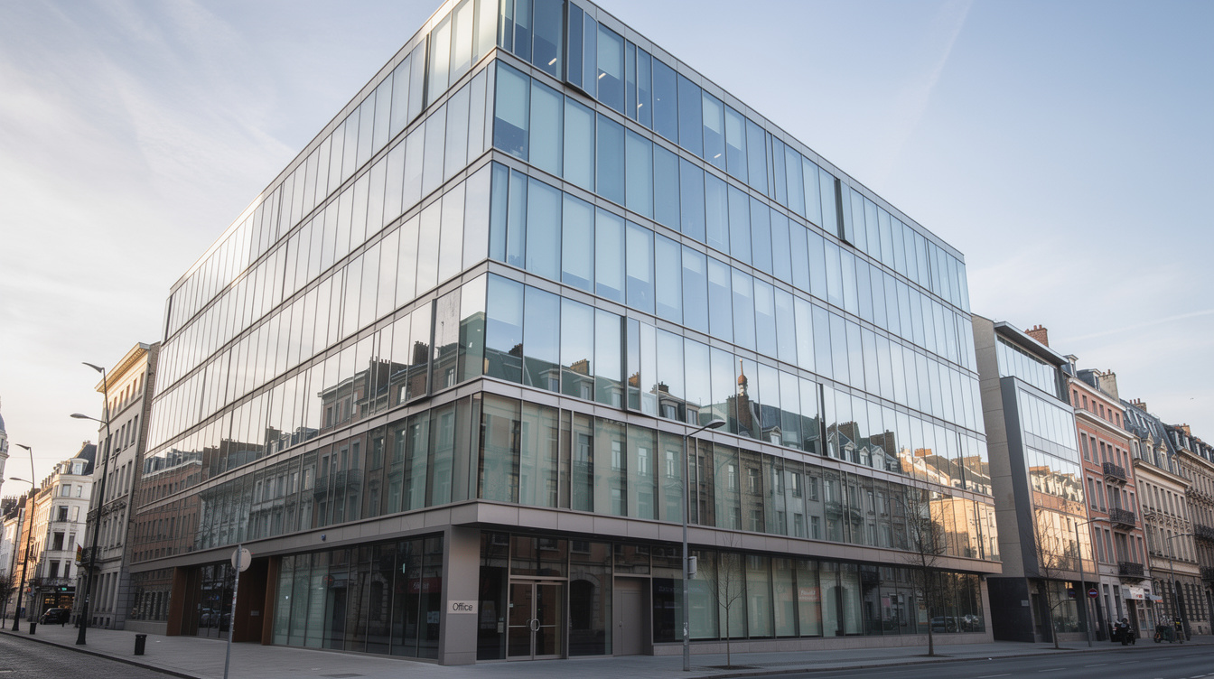 Modern glass office building in Brussels business district